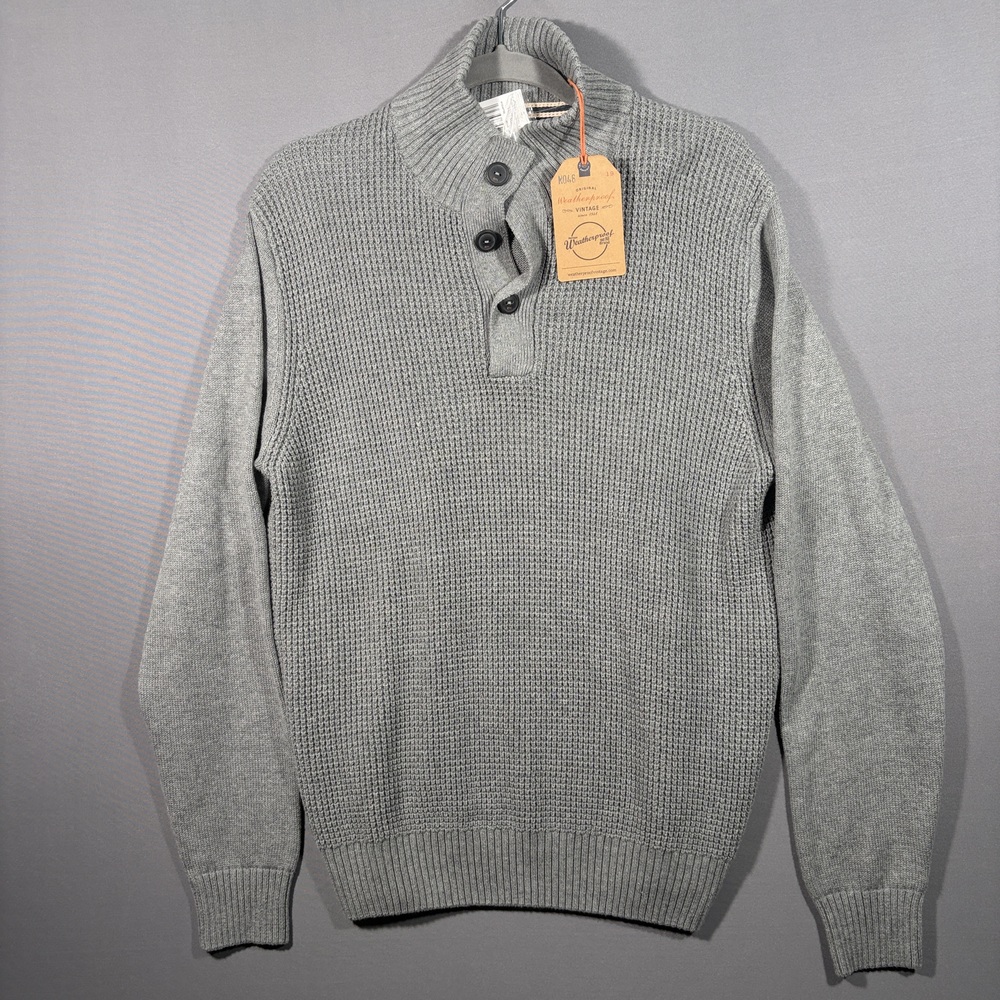 Weatherproof Vintage Sweater Gray Button Shawl Collar Medium Holiday Classic